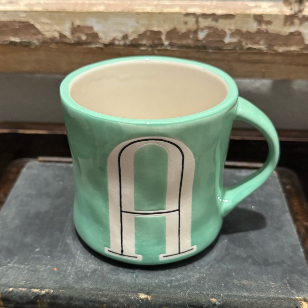 Anthropologie Monogram Letter ‘A’
Initial Green Mint Coffee Mug Cup